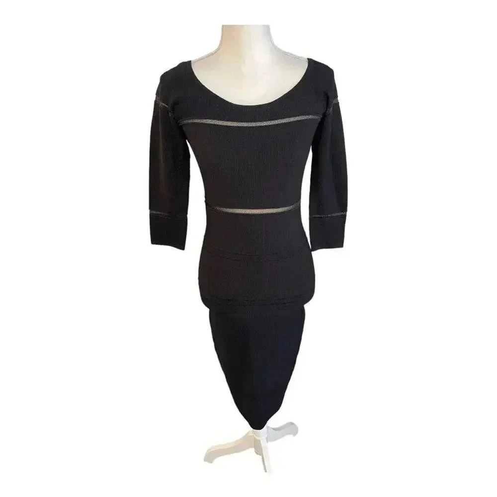 NICOLE MILLER Artelier Women’s XS Bateau Neckline Knee-Length Black Dress‎
